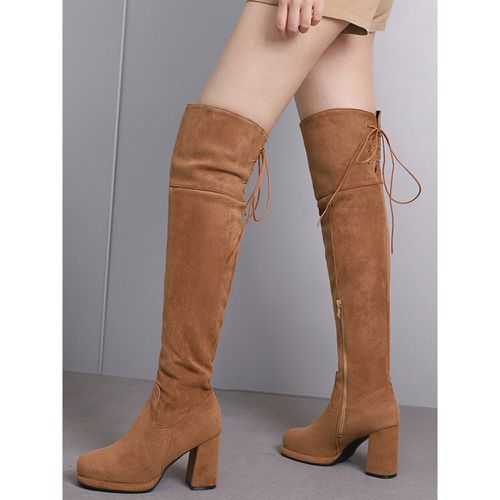 Over The Knee Boots Micro Suede Upper Women's Round Toe Thigh High Boots Chunky Heel - milanoo.com - Modalova