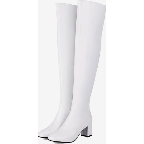 Over The Knee Boots Silver PU Leather Women's Round Toe Over The Knee Boots Chunky Heel - milanoo.com - Modalova