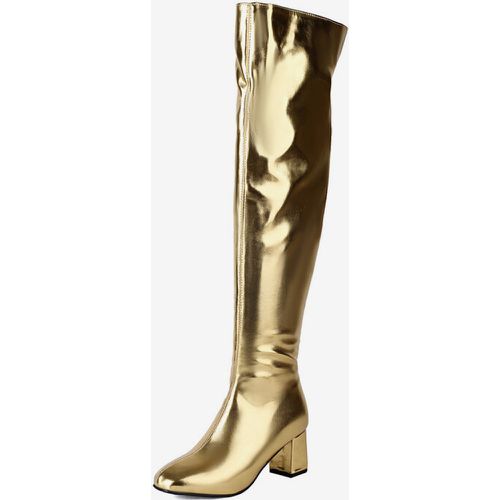 Over The Knee Boots Silver PU Leather Women's Round Toe Over The Knee Boots Chunky Heel - milanoo.com - Modalova