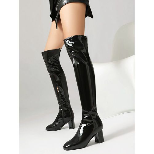 Over The Knee Boots Silver PU Leather Women's Round Toe Over The Knee Boots Chunky Heel - milanoo.com - Modalova