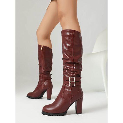 Knee High Boots Women's PU Leather Buckle Knee-High Boots Chunky Heel - milanoo.com - Modalova