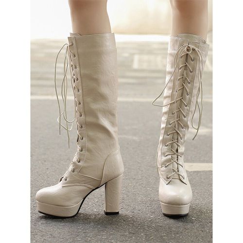 Knee Boots Women's PU Leather Chunky Heel Knee-High Boots - milanoo.com - Modalova