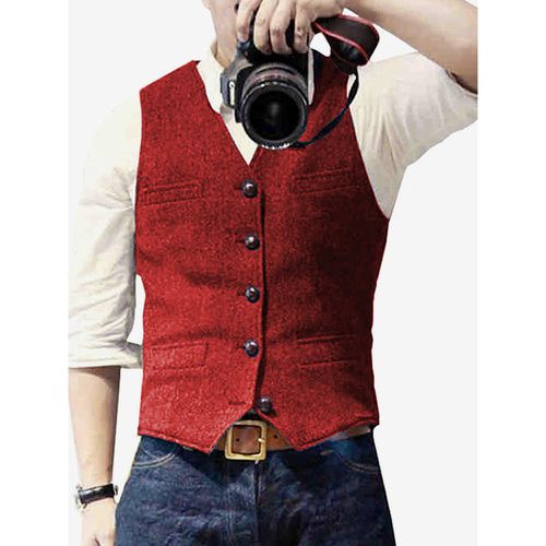 Men's Vest Herringbone Pattern Wedding Dress Vest British Style Vest - milanoo.com - Modalova