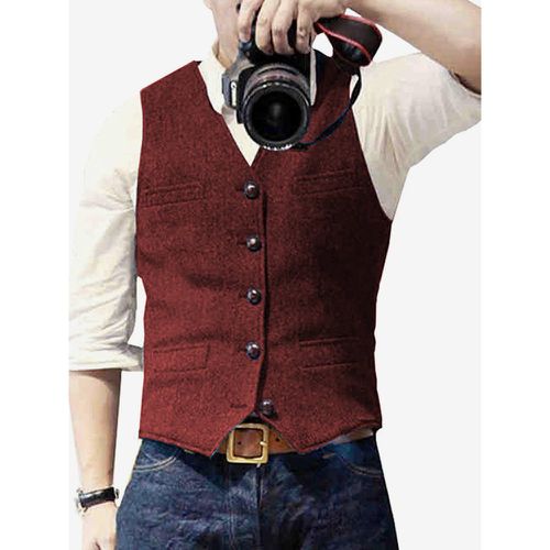 Men's Vest Herringbone Pattern Wedding Dress Vest British Style Vest - milanoo.com - Modalova