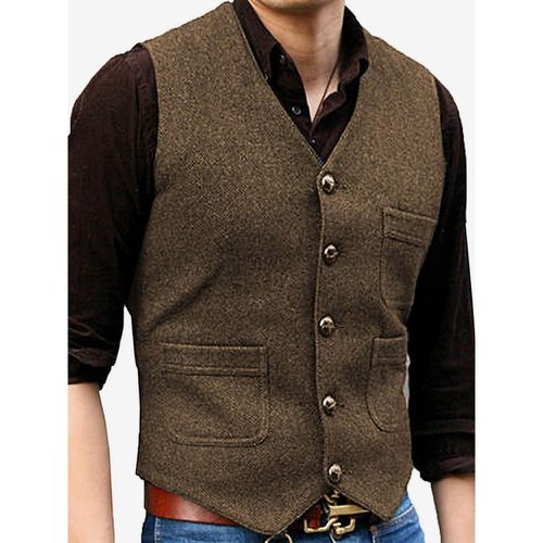 Men's Vest V-Neck Wedding Dress Vest Men's Suit Vest - milanoo.com - Modalova