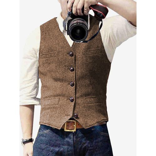 Men's Vest Herringbone Pattern Wedding Dress Vest British Style Vest - milanoo.com - Modalova