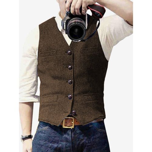 Men's Vest Herringbone Pattern Wedding Dress Vest British Style Vest - milanoo.com - Modalova