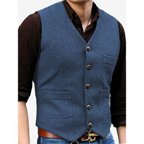 Men's Vest V-Neck Wedding Dress Vest Men's Suit Vest - milanoo.com - Modalova