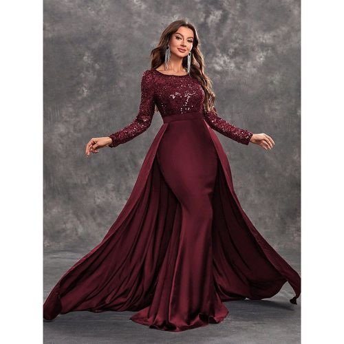 Evening Dress Ball Gown Jewel Neck With Train Long Sleeves Zipper Sequins Satin Fabric Formal Dinner Dresses - milanoo.com - Modalova