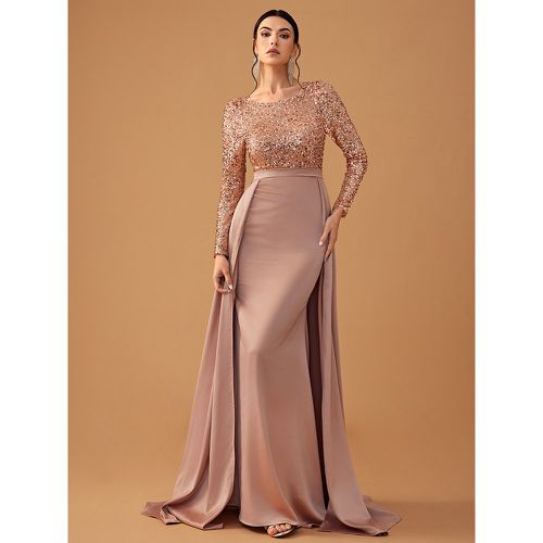 Evening Dress Ball Gown Jewel Neck With Train Long Sleeves Zipper Sequins Satin Fabric Formal Dinner Dresses - milanoo.com - Modalova