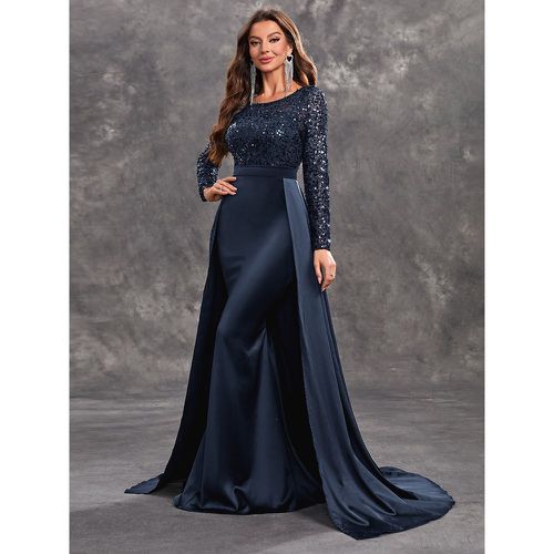 Evening Dress Ball Gown Jewel Neck With Train Long Sleeves Zipper Sequins Satin Fabric Formal Dinner Dresses - milanoo.com - Modalova