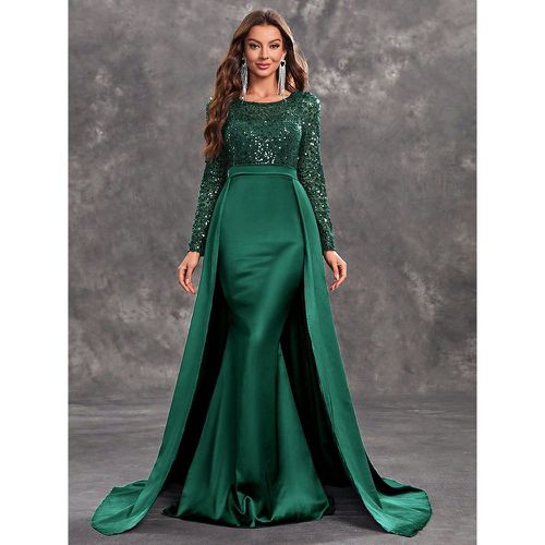 Evening Dress Ball Gown Jewel Neck With Train Long Sleeves Zipper Sequins Satin Fabric Formal Dinner Dresses - milanoo.com - Modalova