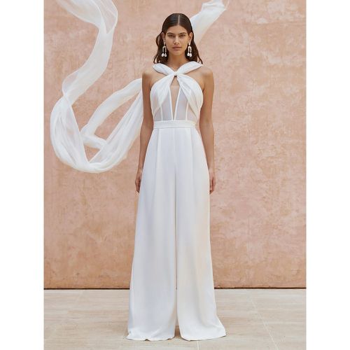 Bridal Jumpsuit Stretch Crepe Cut Out Floor-Length Jumpsuit Designed Neckline Sleeveless Natural Waist - milanoo.com - Modalova