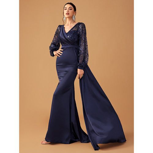 Evening Dress Ball Gown V-Neck Tulle Floor-Length Sequins Social Pageant Dresses - milanoo.com - Modalova