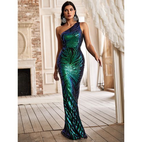 Evening Dress Ball Gown One-Shoulder With Train Sleeveless Zipper Sequins Polyester Social Party Dresses - milanoo.com - Modalova