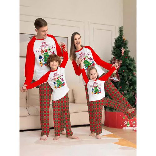 Matching Family Christmas Pajamas Kid's Adult's Plaid Christmas Pattern Pants Top - milanoo.com - Modalova