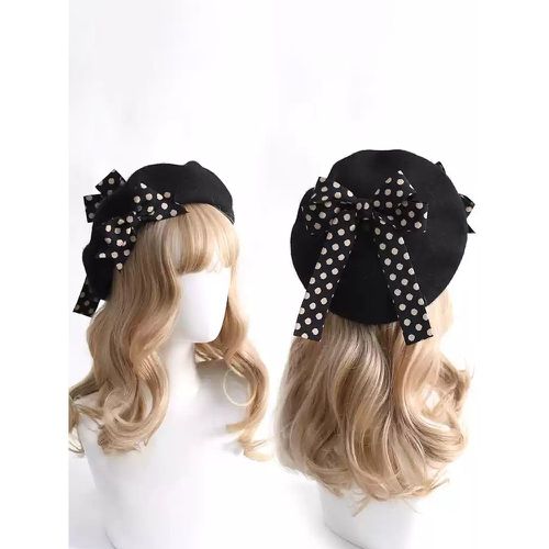 Sweet Lolita Hat Bows Accessory Polka Dot Color Block Polyester Burgundy Lolita Accessories - milanoo.com - Modalova