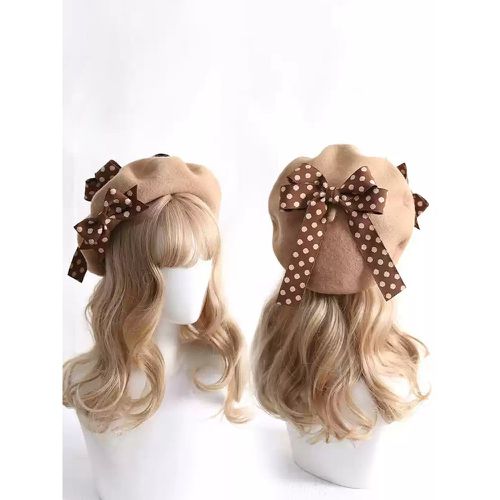 Sweet Lolita Hat Bows Accessory Polka Dot Color Block Polyester Burgundy Lolita Accessories - milanoo.com - Modalova