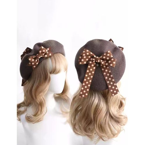 Sweet Lolita Hat Bows Accessory Polka Dot Color Block Polyester Burgundy Lolita Accessories - milanoo.com - Modalova