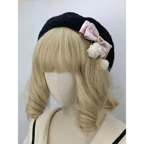 ROCOCO Style Lolita Hat Pink Pom Poms Bows Accessory Color Block Polyester Lolita Accessories - milanoo.com - Modalova