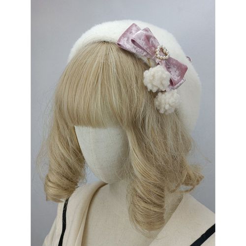 ROCOCO Style Lolita Hat Pink Pom Poms Bows Accessory Color Block Polyester Lolita Accessories - milanoo.com - Modalova