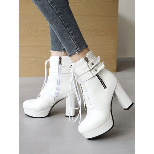 Women's Round Toe Booties Chunky Heel Ankle Boots - milanoo.com - Modalova