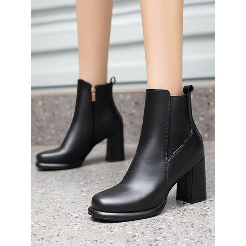 Women Ankle Boots Red PU Leather Booties Round Toe Chunky Heel - milanoo.com - Modalova