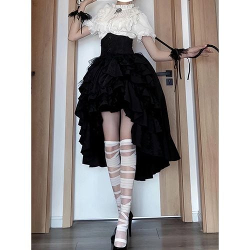 Gothic Lolita Outfits Lace Ruffles Bows Short Sleeves Top Skirt - milanoo.com - Modalova