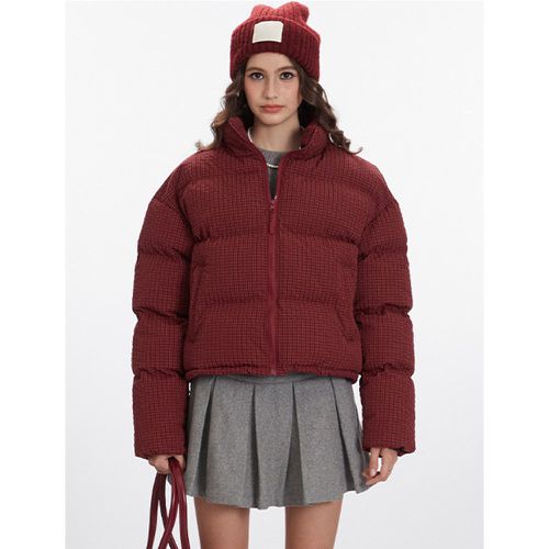 Winter Coats Convertible Short Turndown Collar Zipper Long Sleeves Plaid Chic Winter Coat Outerwear - milanoo.com - Modalova