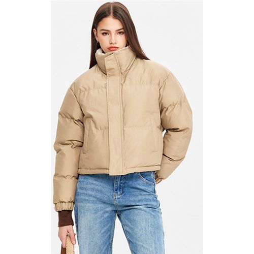 Winter Coats Convertible Short High Collar Zipper Long Sleeves Chic Winter Coat Outerwear - milanoo.com - Modalova