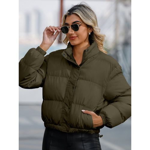 Winter Coats Yellow Short Buttons Turndown Collar Zipper Long Sleeves Chic Winter Coat Outerwear - milanoo.com - Modalova