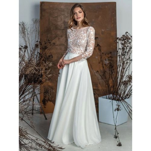 Two-piece Wedding Dress Chiffon Lace Jewel Neck Two-piece Floor-Length Zipper Long Sleeves Floor Length - milanoo.com - Modalova