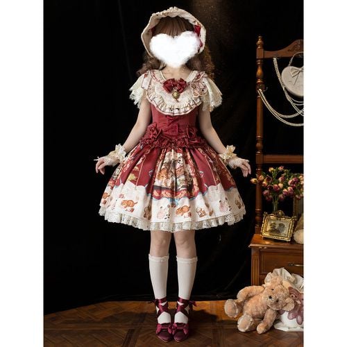 Sweet Lolita Outfits Floral Print Bows Ruffles Short Sleeves Top Skirt - milanoo.com - Modalova