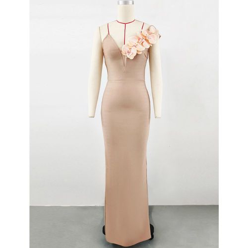 With Cocktail Dress Modern Ball Gown Floor-Length V-Neck Flowers Polyester - milanoo.com - Modalova