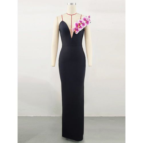 With Cocktail Dress Modern Ball Gown Floor-Length V-Neck Flowers Polyester - milanoo.com - Modalova