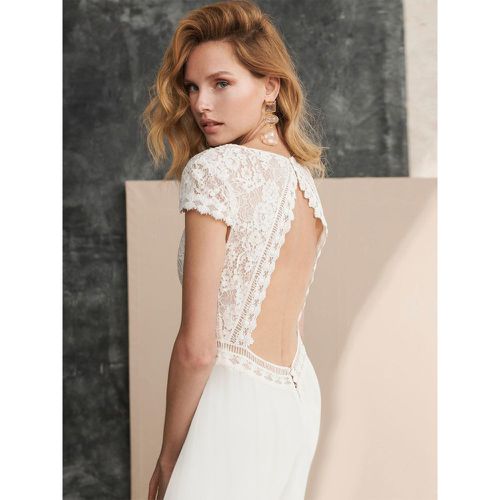 Bridal Jumpsuit Chiffon Lace Floor-Length Jumpsuit V-Neck Short Sleeves Natural Waist White - milanoo.com - Modalova