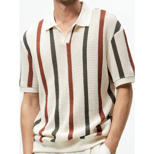 Men's Polo Shirt Turn-Down Collar Short Sleeve Striped Buttons Vintage Top - milanoo.com - Modalova