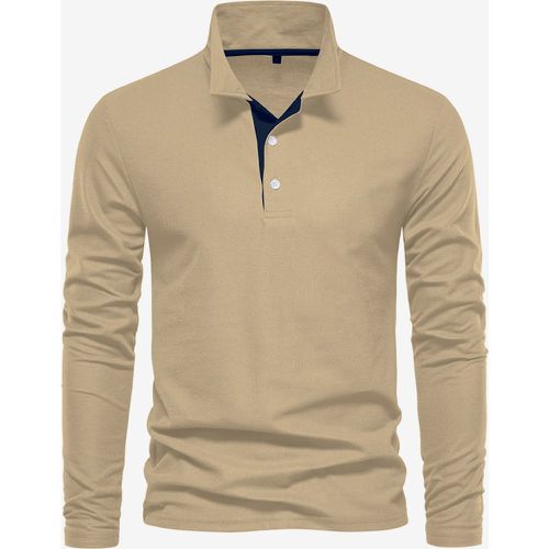 Men's Polo Shirt Turn-Down Collar Long Sleeves Classic Buttons Top - milanoo.com - Modalova