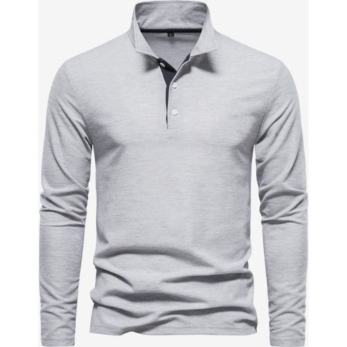 Men's Polo Shirt Turn-Down Collar Long Sleeves Classic Buttons Top - milanoo.com - Modalova