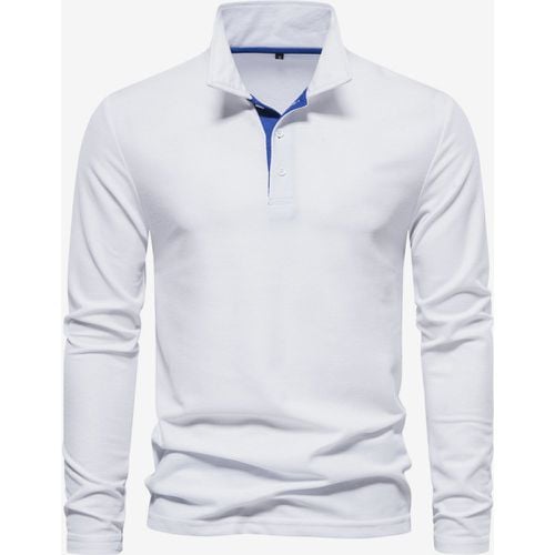 Men's Polo Shirt Turn-Down Collar Long Sleeves Classic Buttons Top - milanoo.com - Modalova