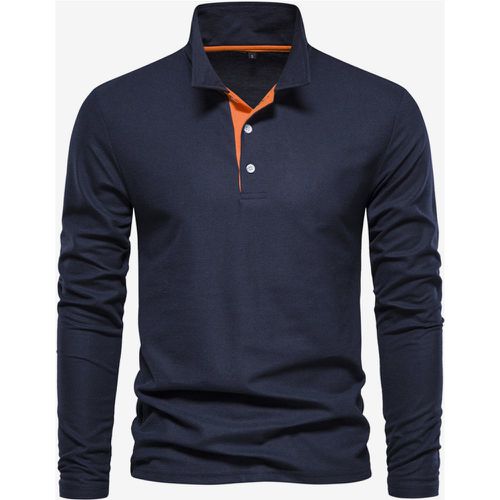 Men's Polo Shirt Turn-Down Collar Long Sleeves Classic Buttons Top - milanoo.com - Modalova