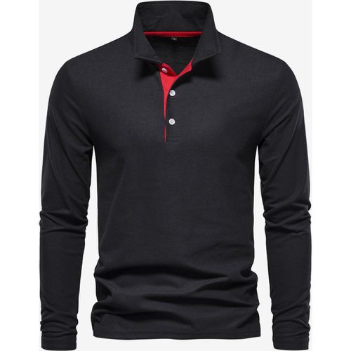 Men's Polo Shirt Turn-Down Collar Long Sleeves Classic Buttons Top - milanoo.com - Modalova