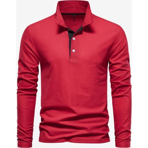 Men's Polo Shirt Turn-Down Collar Long Sleeves Classic Buttons Top - milanoo.com - Modalova