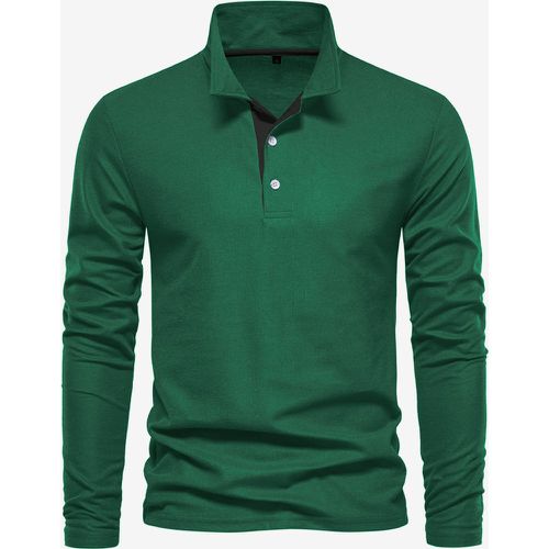 Men's Polo Shirt Turn-Down Collar Long Sleeves Classic Buttons Top - milanoo.com - Modalova