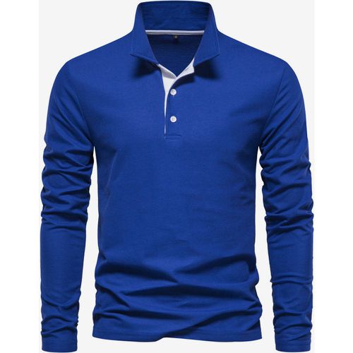 Men's Polo Shirt Turn-Down Collar Long Sleeves Classic Buttons Top - milanoo.com - Modalova