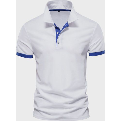 Men's Polo Shirt Turn-Down Collar Short Sleeves Classic Buttons Dark Navy Blue Top - milanoo.com - Modalova