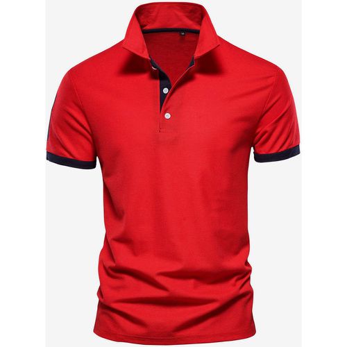 Men's Polo Shirt Turn-Down Collar Short Sleeves Classic Buttons Dark Navy Blue Top - milanoo.com - Modalova