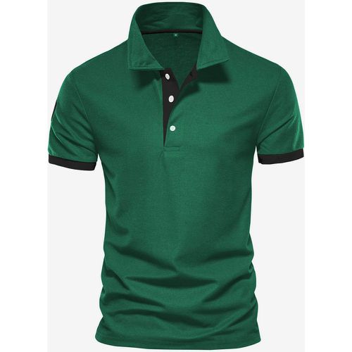 Men's Polo Shirt Turn-Down Collar Short Sleeves Classic Buttons Dark Navy Blue Top - milanoo.com - Modalova