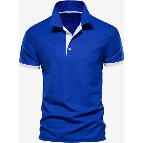 Men's Polo Shirt Turn-Down Collar Short Sleeves Classic Buttons Dark Navy Top - milanoo.com - Modalova