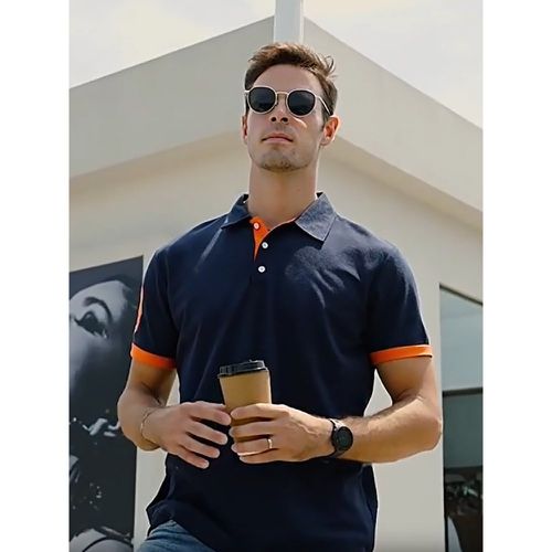 Men's Polo Shirt Turn-Down Collar Short Sleeves Classic Buttons Blue Top - milanoo.com - Modalova